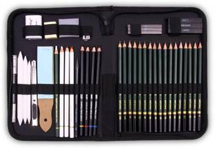 PEACORA 42 Pcs Sketching and Drawing Professional Art Tool Kit with Zippered Carry Case Pencil