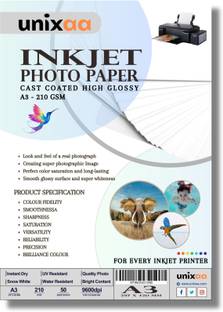 UNIXAA 210 GSM High Glossy Inkjet Photo Paper A3 Size (50 Paper Sheet)