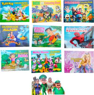 Combo Of 10 Books "Colouring Book" Set Of 10 Coloring Book, POKEMON/ DORA/ DORAEMON/ MOTU PATLU/ BEN10/ MICKY MOUSE/ CHHOTA BHEEM/ SPIDERMAN/ BARBI/ ALLADIN, Each Book Have 16 Page