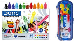 DOMS DOMMYMATE PLASTIC CRAYON + WATER COLOUR CAKES (12 shades)