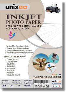 UNIXAA 180 GSM High Glossy Inkjet Photo Paper A3 PLUS (13”X19” IN) (50 Paper Sheet )