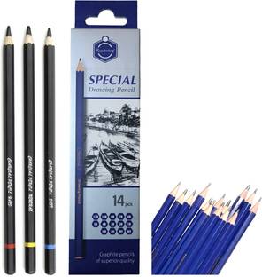 ChiggiWiggi 14 Pcs Drawing Pencil Set & 3 Black Charcoal Pencil Set for Art Soft-Medium-Hard