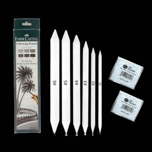 SKYGOLD Art FABER CASTELL Drawing Graded Pencil Set - 2B, 3B, 4B, 5B, 6B and 8B (Pack of 6) + Blending/Smudging Stumps Pack of 6 (Size 1 to 6) + TWO Kneadable Eraser for Graphite and Charcoal Pencils