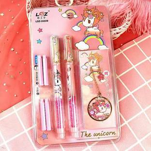 Spicy Bliss Unicorn Glittery Fountain Pen Set With Book Mark For Girls Stationery Multi-function Pen