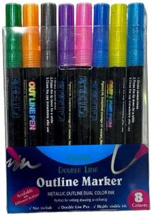 53 Arts 8 Colors Outline Markers Double Line Marker