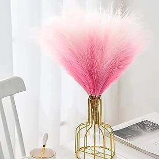 Satyam Kraft 3 pcs Artificial Dried Pampas Grass For Wedding, Home Decoration Light Pink, White Dried Sticks Artificial Flower