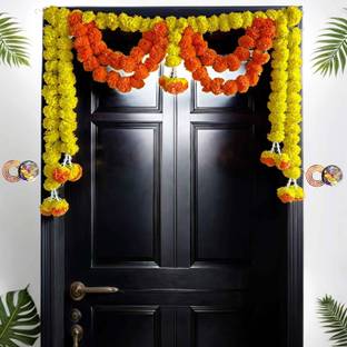 CESTO Diwali Decoration Items, Genda Phool Door Hanging Toran, Ladi, Chhathpuja Puja Yellow, Orange Marigold Artificial Flower