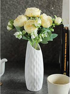 सत्यम क्राफ्ट Artificial Peony Rose Flower for Home, vase Decoration and Craft (Off White, Pack of 1) सफेद गुलाब का फूल नक़ली फूल