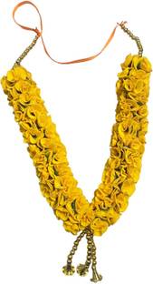 CROWN NIMREET Artificial Flower Garland Mala for Photo Frame Decorating Flower Mala Pooja Room Yellow Rose Artificial Flower