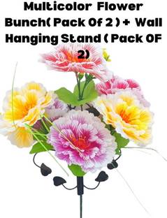 Teena Teena Multicolor Color Artifificial Flower Bunch With Wall Hanging Stand Multicolor Wild Flower Artificial Flower  with Pot