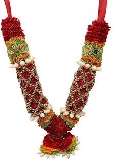 Grabsmart Handmade Artificial Mala Satin Floral Garland for Photo Frame and God Ribbon Multicolor Rose Artificial Flower