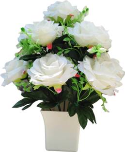 abhay flowers and fashion wonderful White Rose Artificial Flower  with Pot