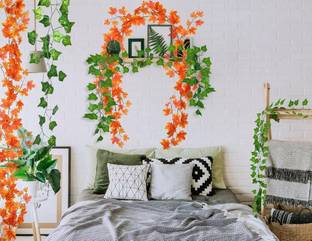 NERAPI 4 Piece Attractive Leaf Hanging Money Plant Garland Creepers (2+2), Multicolor Wild Flower Artificial Flower