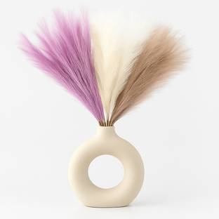 prajna 3 Pcs Artificial Dried Pampas Grass For Wedding,Home Decor(Without Vase Pot) White, Beige, Brown Dried Sticks Artificial Flower