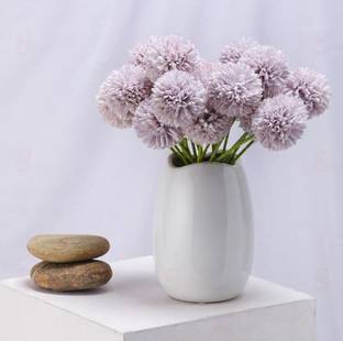Satyam Kraft 5 Pcs Artificial Chrysanthemum Ball Flower Fabric Stick Home Decor(Silver Mauve) Purple Chrysanthemum Artificial Flower