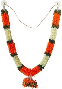 SujArta Garland, Beautiful Jasmine Mala for Photos White, Orange Jasmine Artificial Flower
