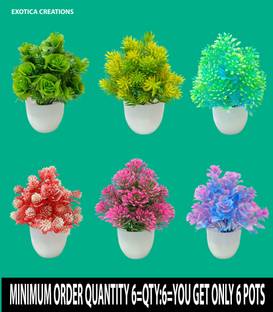 Exotica Creations Exotica Creations Small Green Rose Multi Colour Flower With Small Round Pot Multicolor, Pink, Purple, Orange, Green Eucalyptus, Wild Flower Artificial Flower  with Pot
