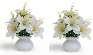 KanRaj White Lily Artificial Flower  with Pot