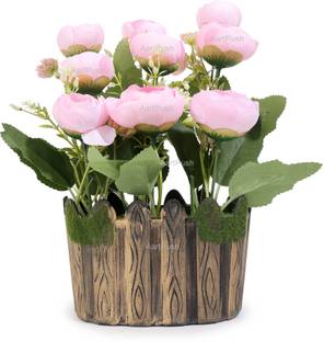 AartPush Pink Rose Artificial Flower with Pot Pink Rose Artificial Flower  with Pot