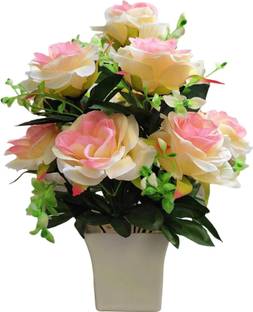 abhay flowers anf fashion Graceful Nine Head Multicolor Rose Artificial Flower  with Pot