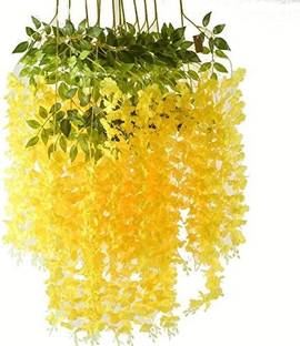 well art gallery Wisteria Hanging Garland Silk Long Hanging Flower Home Party Wedding DecorYellow Yellow Westeria Artificial Flower