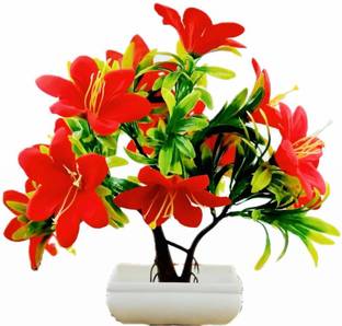 sunever Lily Artificial Flower Bonsai Plant for Home Decor | Office Decor | Red Lily Artificial Flower