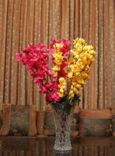 blue penguin Lovely and Brite Yellow, Pink Orchid Artificial Flower, Blossom for the Home, Garden, artificial orchid flowers sticks-stem bunch for vase/vases.  (22 inch, Pack of 2) Yellow, Pink Orchids Artificial Flower