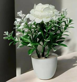 oms Paper Rose Artificial Flower Pot for Indoor Home Decoration White Marigold Artificial Flower  with Pot