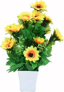 Yash Enterprises Yellow Sunflower Artificial Flower  with Pot