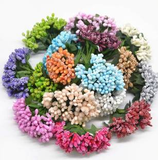 DIARA Pollen Flowers for Tiara, Jewellery Making Pollen Flower (6 Bunch) Multicolor Hibiscus Artificial Flower