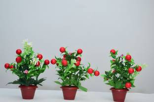 NHP Suraj Red Cherry Artificial Flower  with Pot
