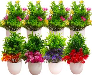 Dekorly Artificial Plants for Home Office Decor, BedroomLiving Room, Tabletop Desk Décor Multicolor Eucalyptus Artificial Flower  with Pot