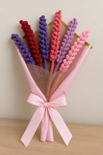 Clapjoy 6 Crochet Lavender Flowers – Soft Wool Bunch in Elegant Wrap Multicolor Lavender Artificial Flower