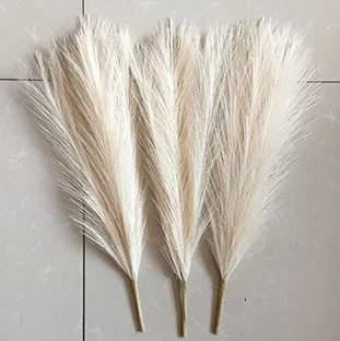 prajna Artificial Dried Pampas Grass For Wedding, Home Decoration - (Off White) 3pcs White Dried Sticks Artificial Flower
