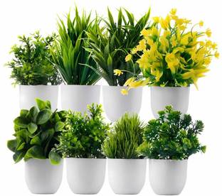 Ryme Set Of 8 Artificial Plants With Pot/Vase For Home Decoration Bonsai Wild Artificial Plant  with Pot