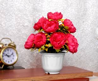 S-Biv Artificial Flowers Plants For Decor Home Office & Shop Table (20 CM, Pack of 1) Red Daisy Artificial Flower  with Pot