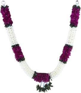 SujArta Garland, Premium White & Purple Artificial Jasmine 21 Inch Mala for Photos White, Purple Jasmine Artificial Flower