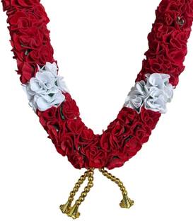 CROWN NIMREET Handmade Artificial Flower Mala Garland for God idol/Photo-Red::White,15 Inch Red, White Rose Artificial Flower