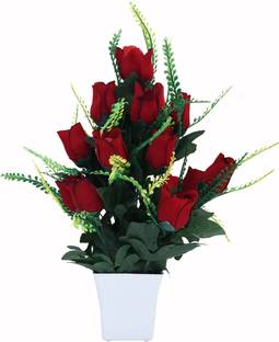 Yash Enterprises Red Rose Artificial Flower  with Pot