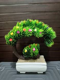 ANJALYASHVIRGO Artificial Flower Plants with Pot for Home Decoration Green Wild Flower Artificial Flower  with Pot