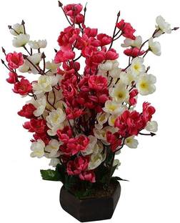 केकों Artificial Flower Pot Orchid Blossom Pot Home Decor Flowers - 16 inch/40 CM - Superb Quality लाल, सफेद ऑर्किड नक़ली फूल पॉट के साथ