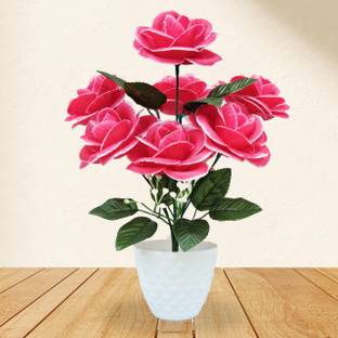 clotheer Realistic Pink Rose Artificial Flower  with Pot