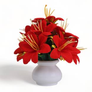 KanRaj artificial flowers for decoration, red Red Lily Artificial Flower  with Pot