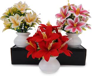 KanRaj Set of 3 Premium Quality Bonsai Wild Artificial Plant with Pot Artificial Plants Wild Artificial Plant  with Pot