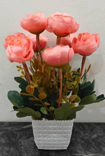 BAARIG Pink Rose Artificial Flower  with Pot