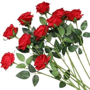DNEnterprises Artificial Red Rose Flowers Stick for Vase Valentine Decor Red Rose Artificial Flower