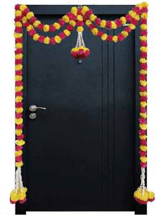 hafenhaus Artificial Genda Diwali Decoration Item For Wall Door Hanging Bell-Toran|Pooja Red, Yellow Marigold Artificial Flower