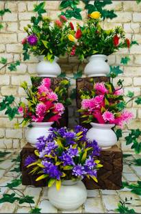Jaymaa Collection Multicolor, Blue Wild Flower Artificial Flower  with Pot