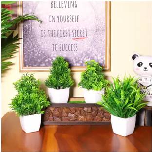 JJ Plastic Green Wild Flower Artificial Flower  with Pot