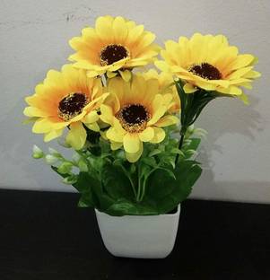 Green Plant indoor Yellow, Green Sunflower Artificial Flower  with Pot